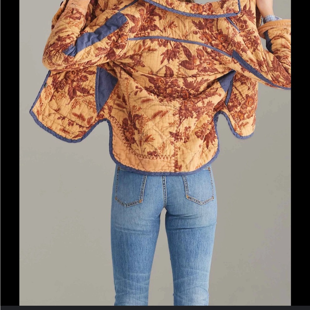 NWT Anthropologie Abigail Mustard and Denim Quilted Shirt Jacket - Picture 4 of 12